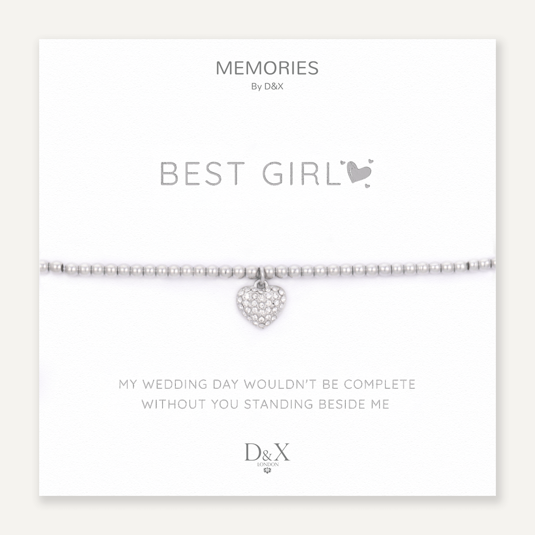 Memories: "BEST GIRL" | Heart Bracelet | White Gold-Plated