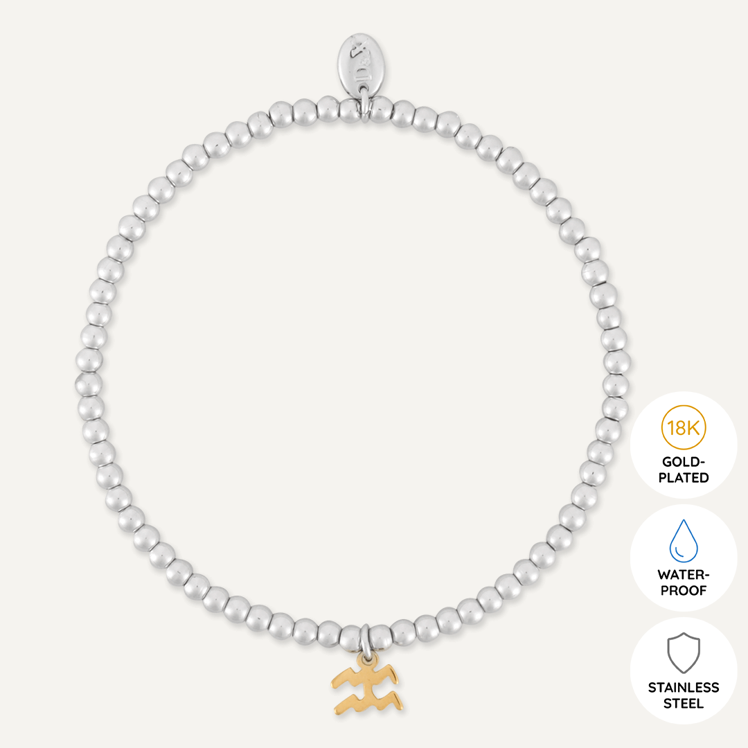 Memories: "AQUARIUS" | The Water Bearer Bracelet | White Gold & 18K Gold-Plated