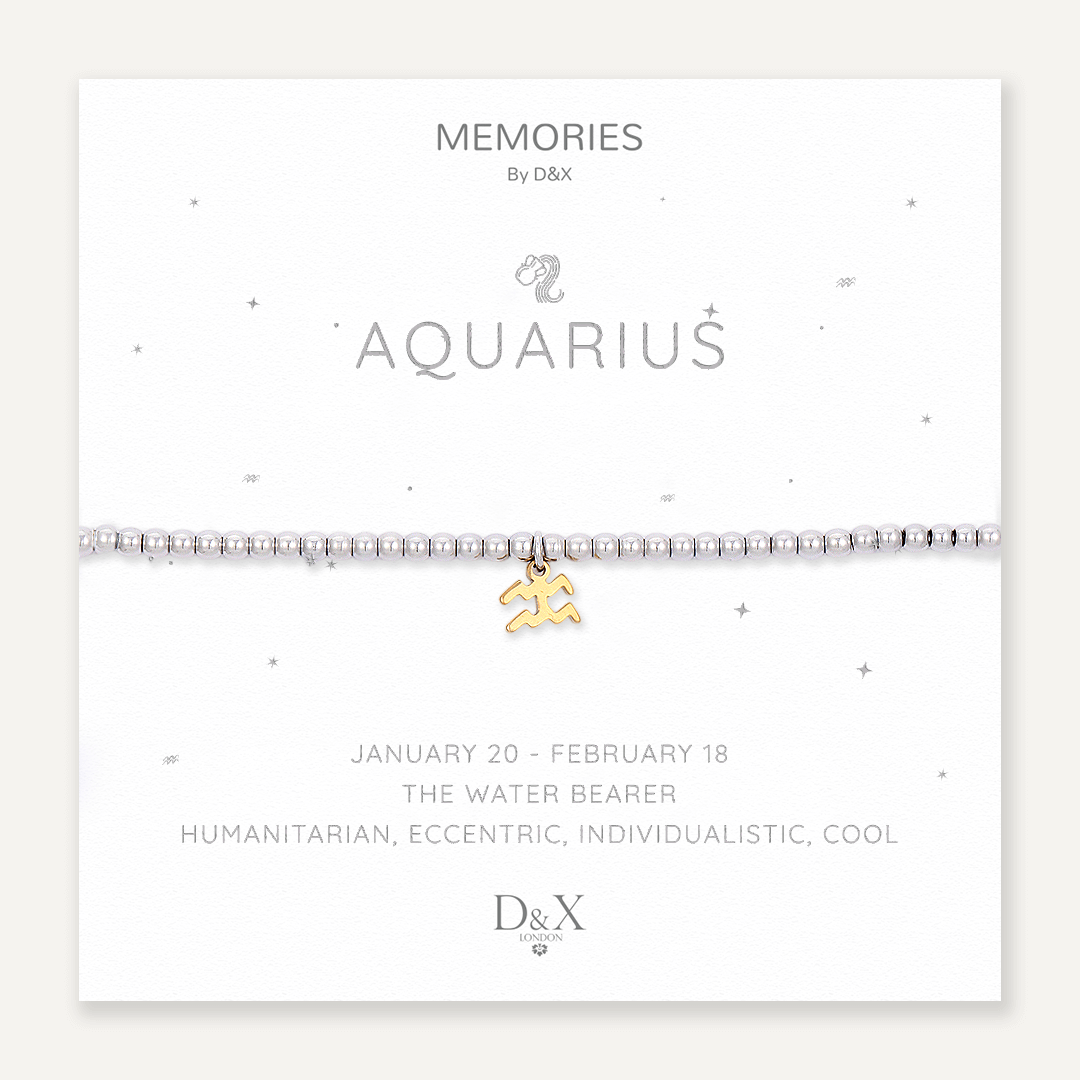 Memories: "AQUARIUS" | The Water Bearer Bracelet | White Gold & 18K Gold-Plated