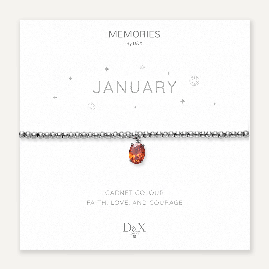 Memories: "JANUARY" | Garnet Bracelet | White Gold-Plated
