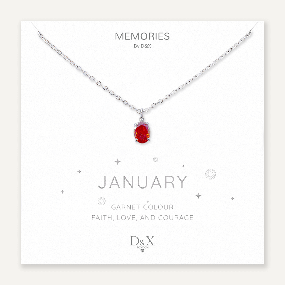 Memories: "JANUARY" | Garnet Necklace | White Gold-Plated