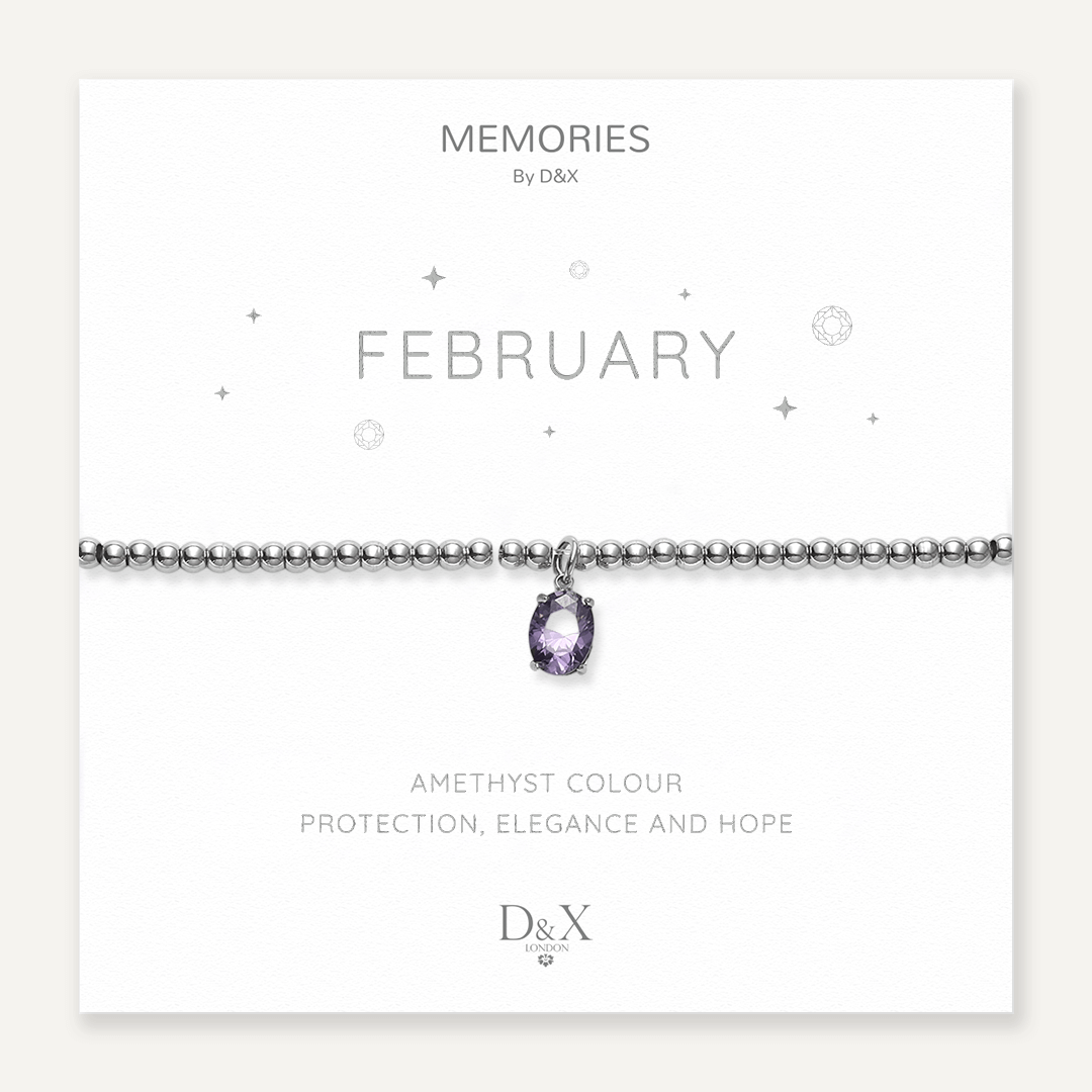 Memories: "FEBRUARY" | Amethyst Bracelet | White Gold-Plated