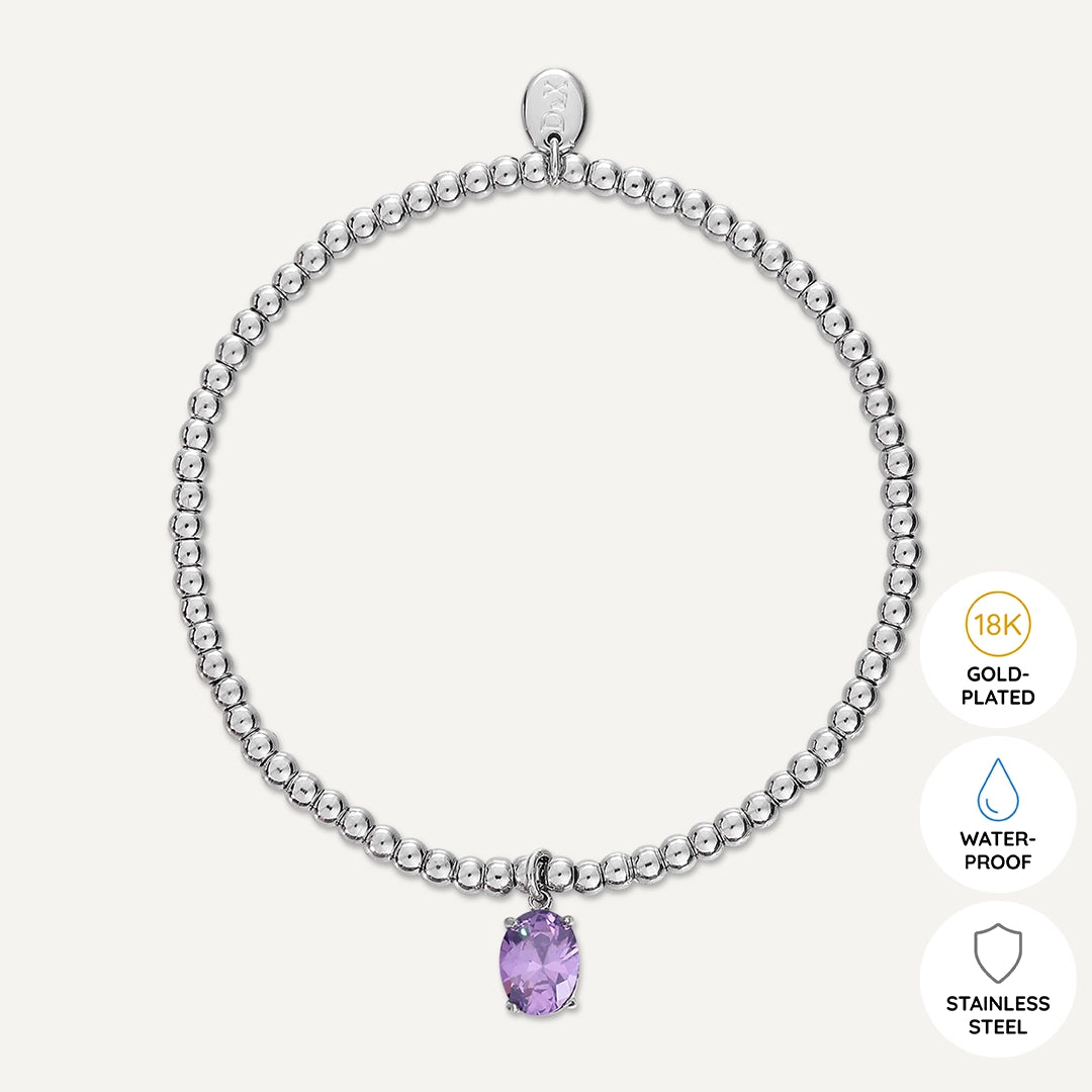 Memories: "FEBRUARY" | Amethyst Bracelet | White Gold-Plated