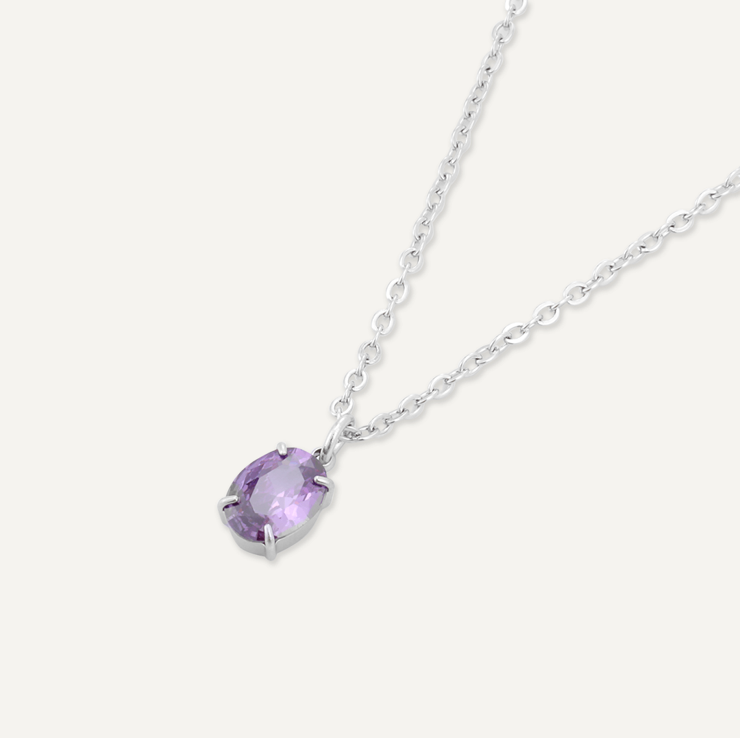 Memories: "FEBRUARY" | Amethyst Necklace | White Gold-Plated