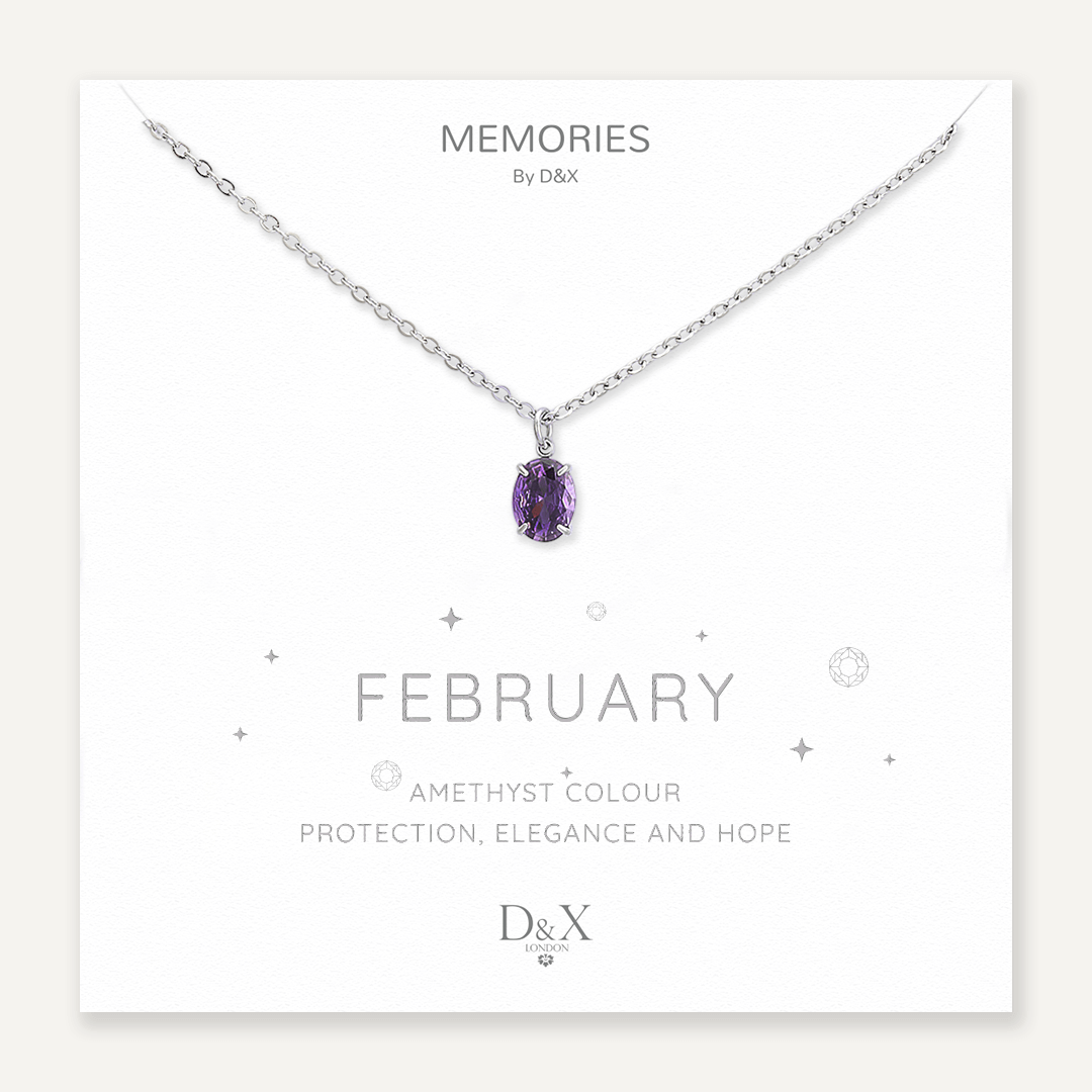 Memories: "FEBRUARY" | Amethyst Necklace | White Gold-Plated