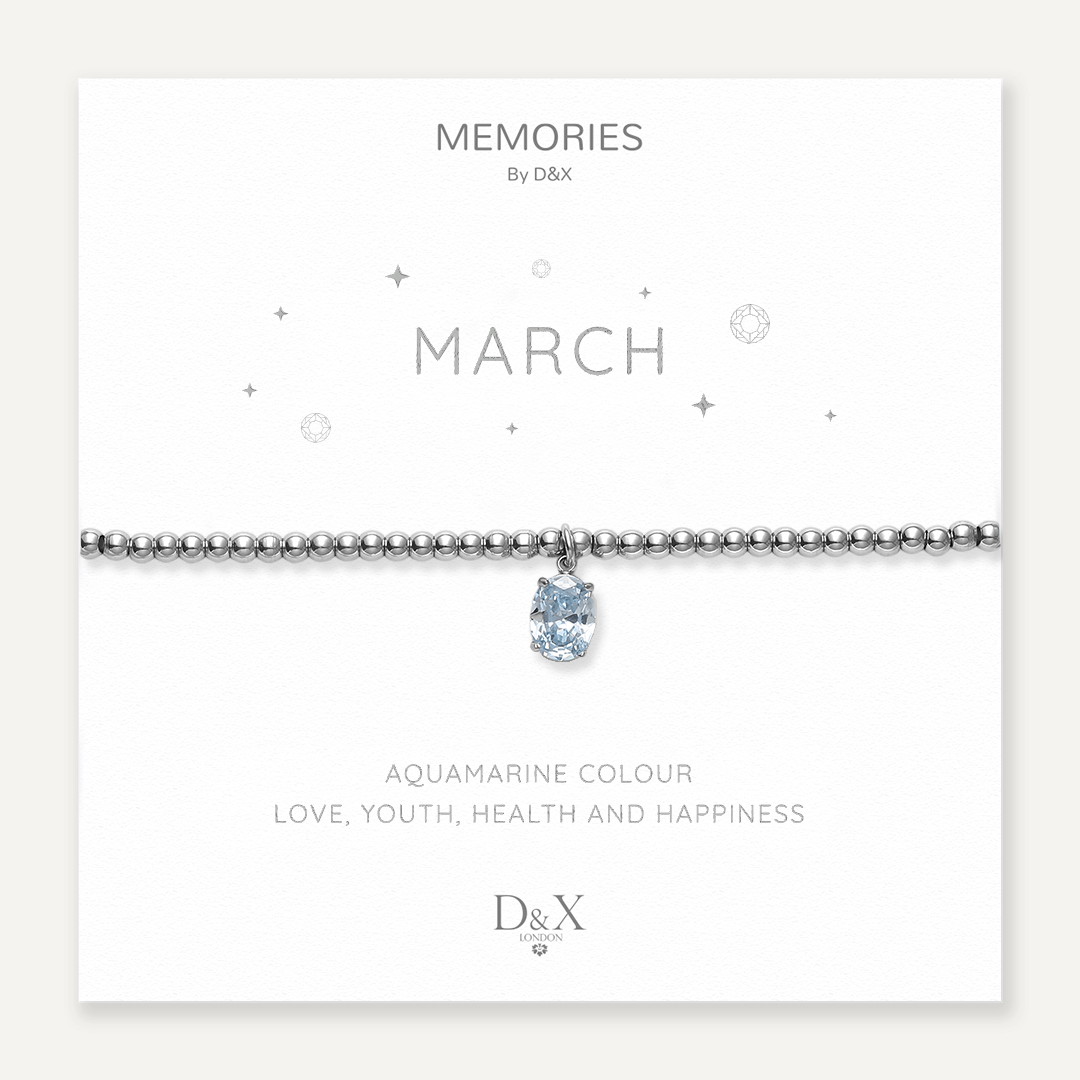 Memories: "MARCH" | Aquamarine Bracelet | White Gold-Plated