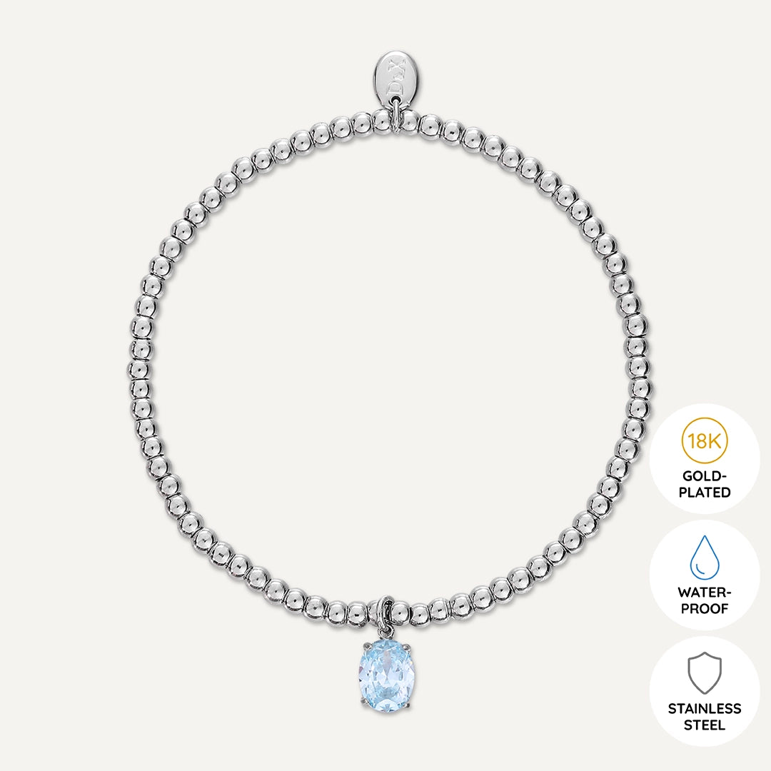 Memories: "MARCH" | Aquamarine Bracelet | White Gold-Plated