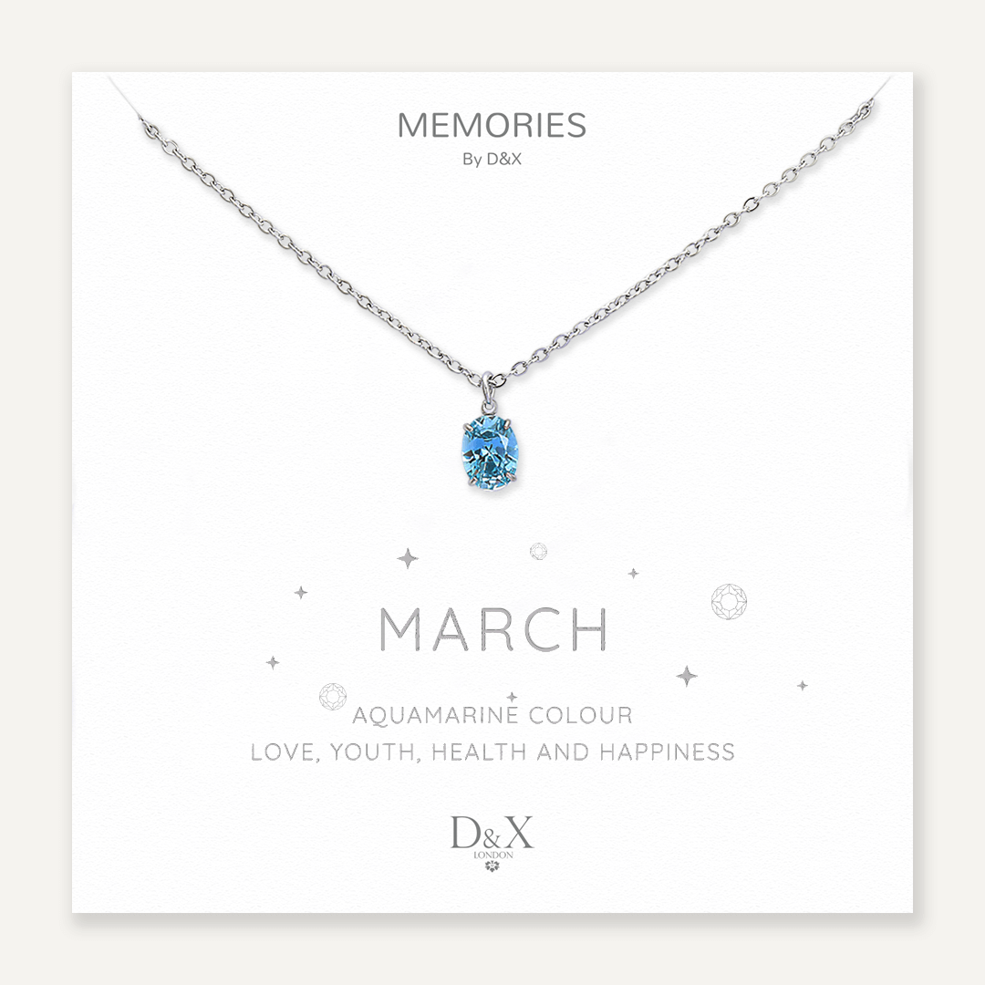 Memories: "MARCH" | Aquamarine Necklace | White Gold-Plated