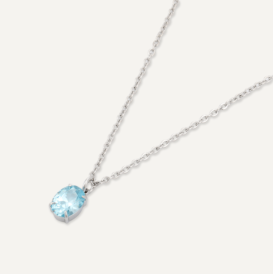 Memories: "MARCH" | Aquamarine Necklace | White Gold-Plated