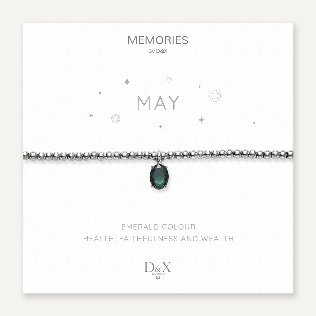Memories: "MAY" | Emerald Bracelet | White Gold-Plated