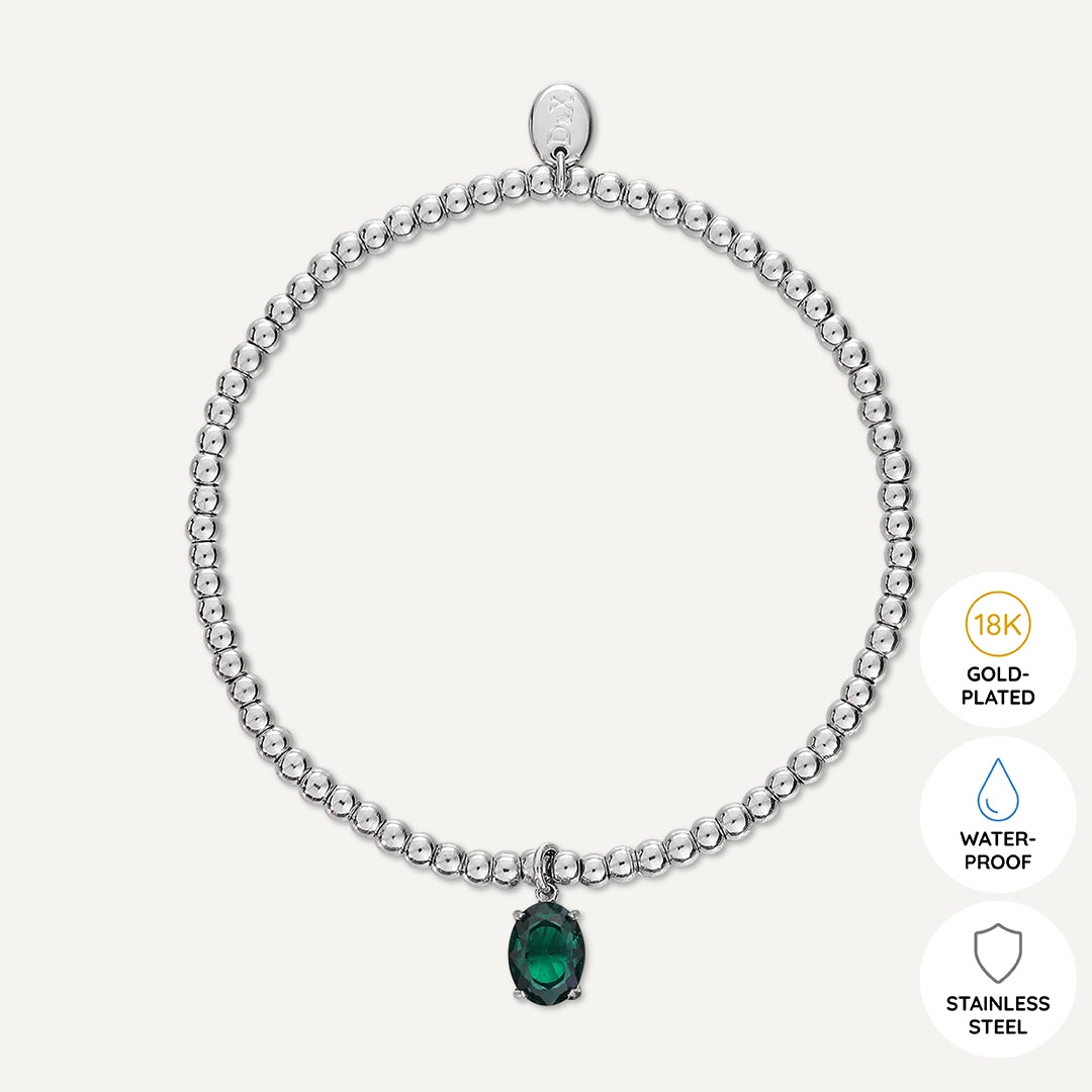 Memories: "MAY" | Emerald Bracelet | White Gold-Plated