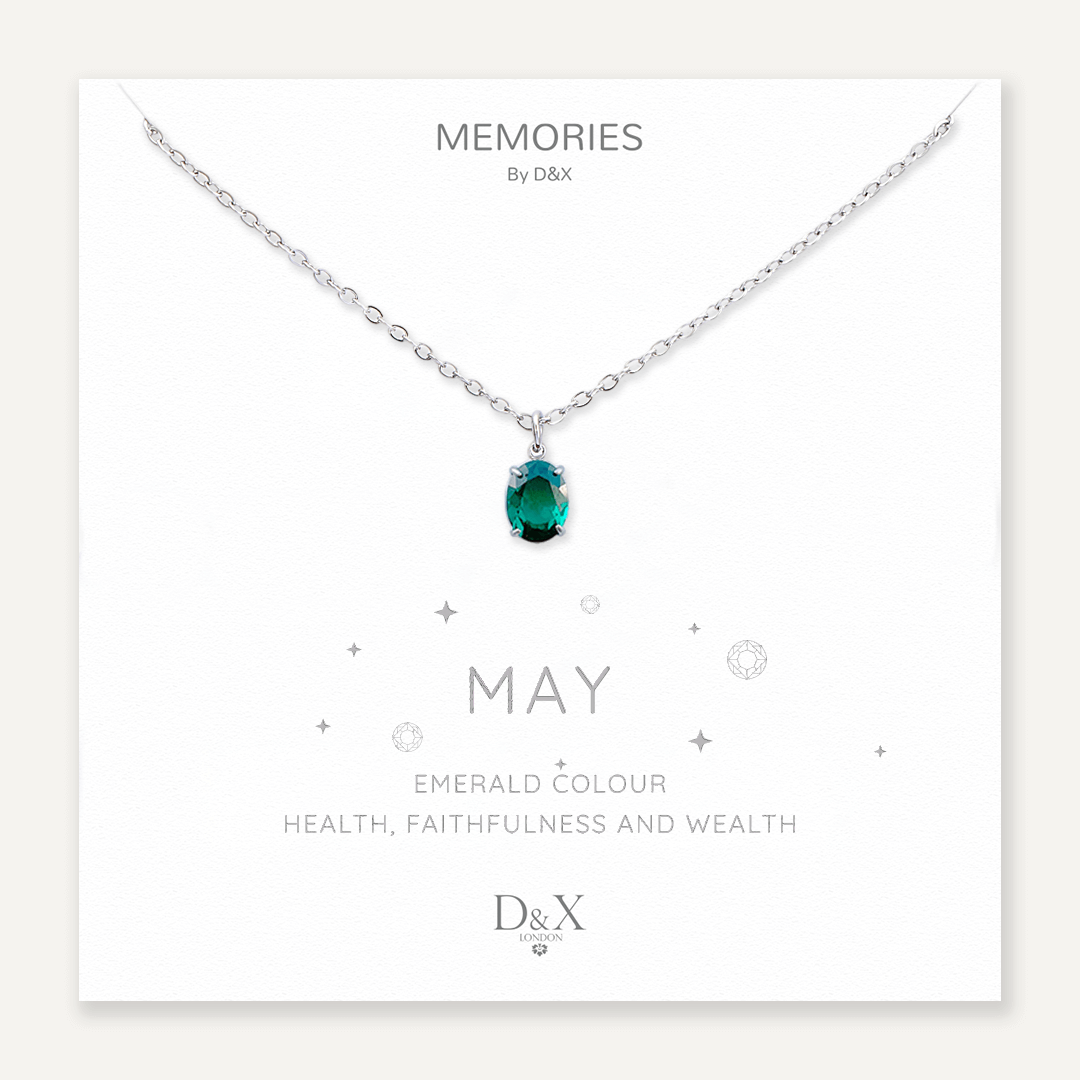 Memories: "MAY" | Emerald Necklace | White Gold-Plated