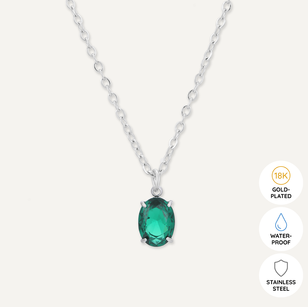 Memories: "MAY" | Emerald Necklace | White Gold-Plated