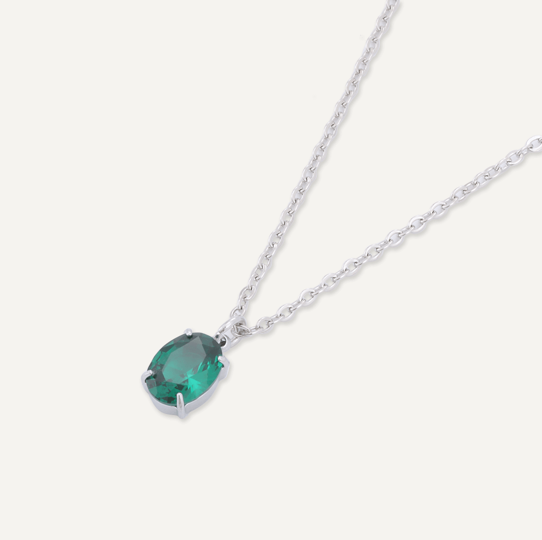 Memories: "MAY" | Emerald Necklace | White Gold-Plated