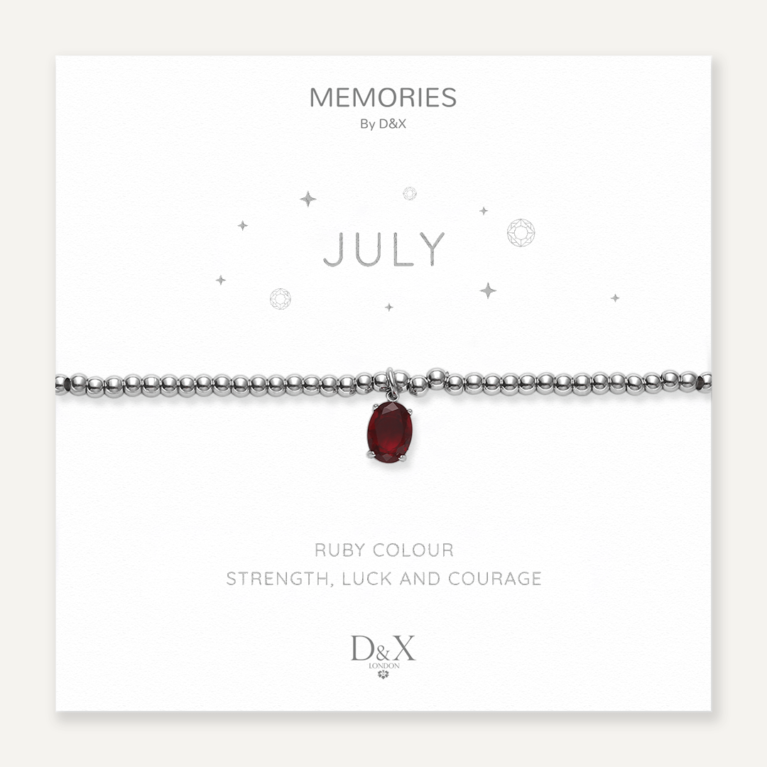 Memories: "JULY" | Ruby Bracelet | White Gold-Plated