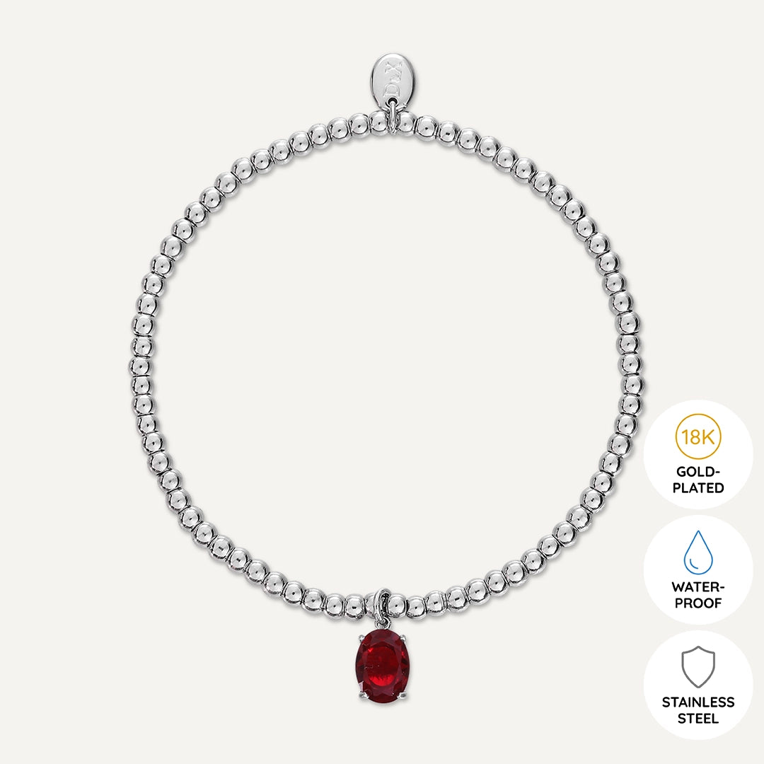 Memories: "JULY" | Ruby Bracelet | White Gold-Plated