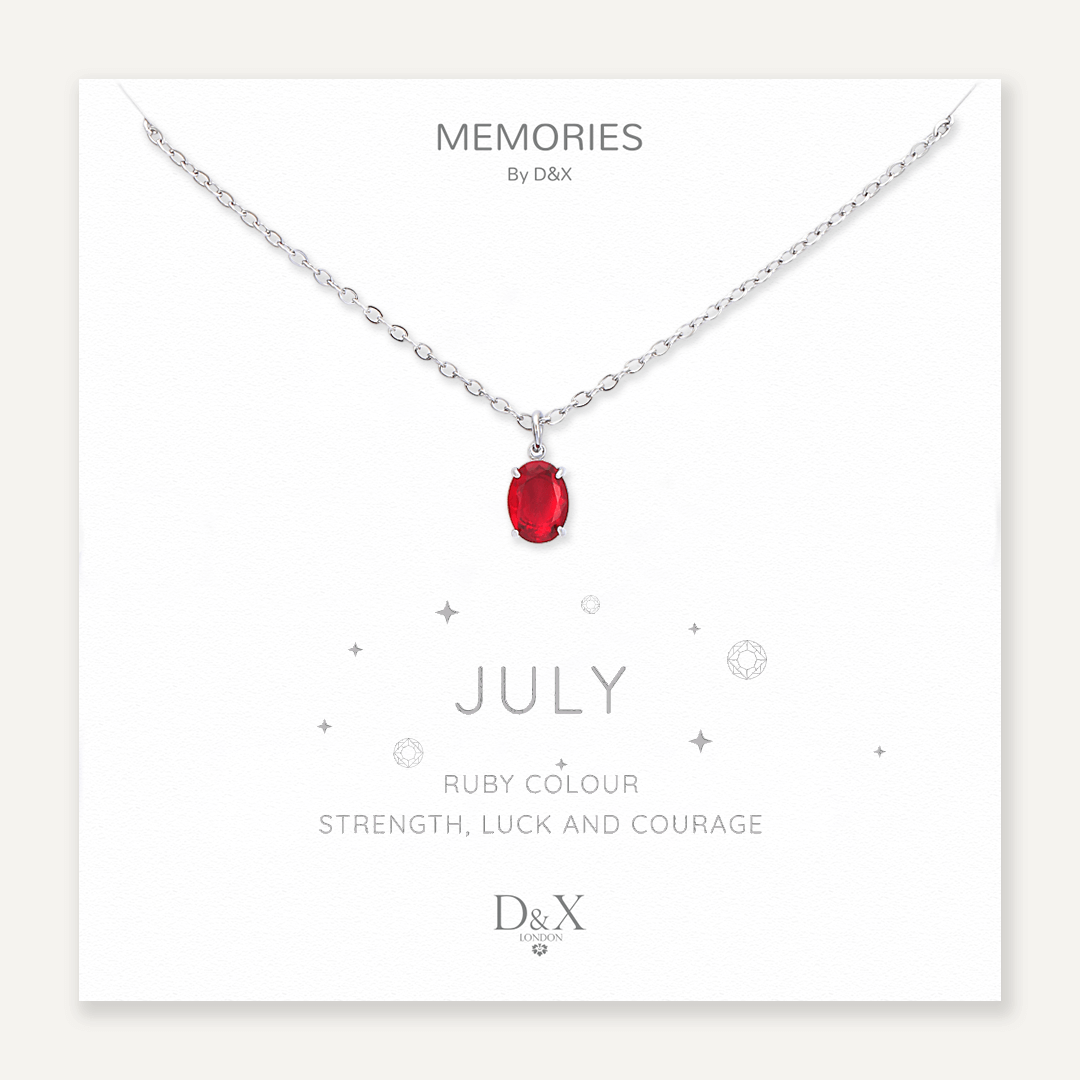 Memories: "JULY" | Ruby Necklace | White Gold-Plated