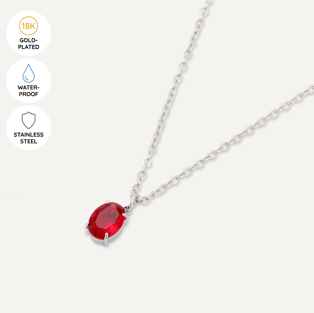 Memories: "JULY" | Ruby Necklace | White Gold-Plated