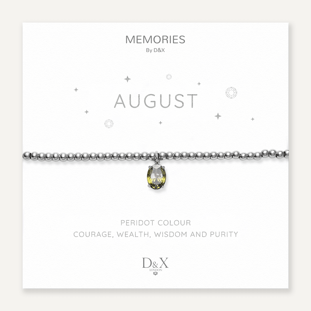 Memories: "AUGUST" | Peridot Bracelet | White Gold-Plated