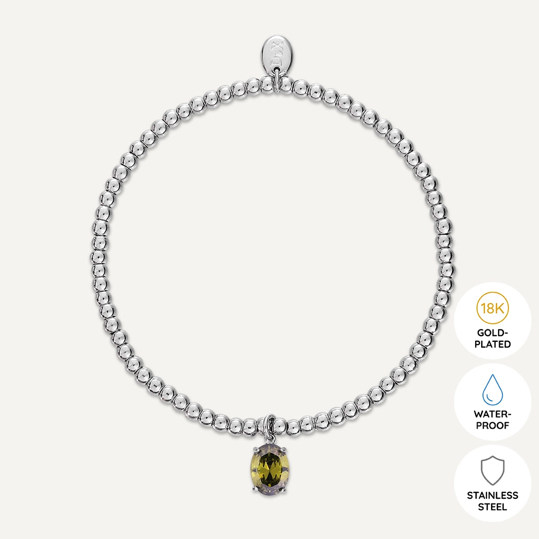 Memories: "AUGUST" | Peridot Bracelet | White Gold-Plated