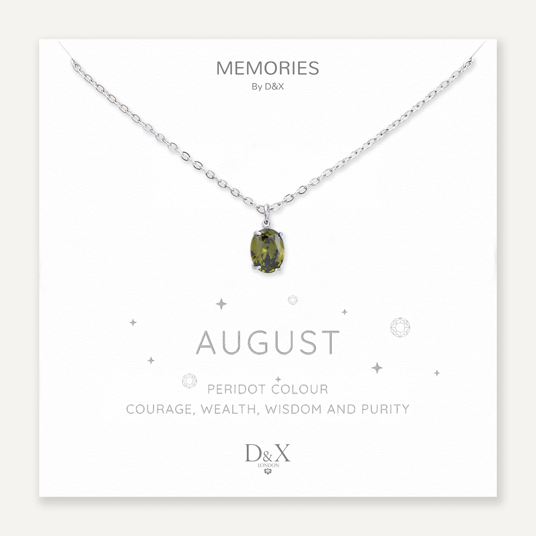 Memories: "AUGUST" | Peridot Necklace | White Gold-Plated