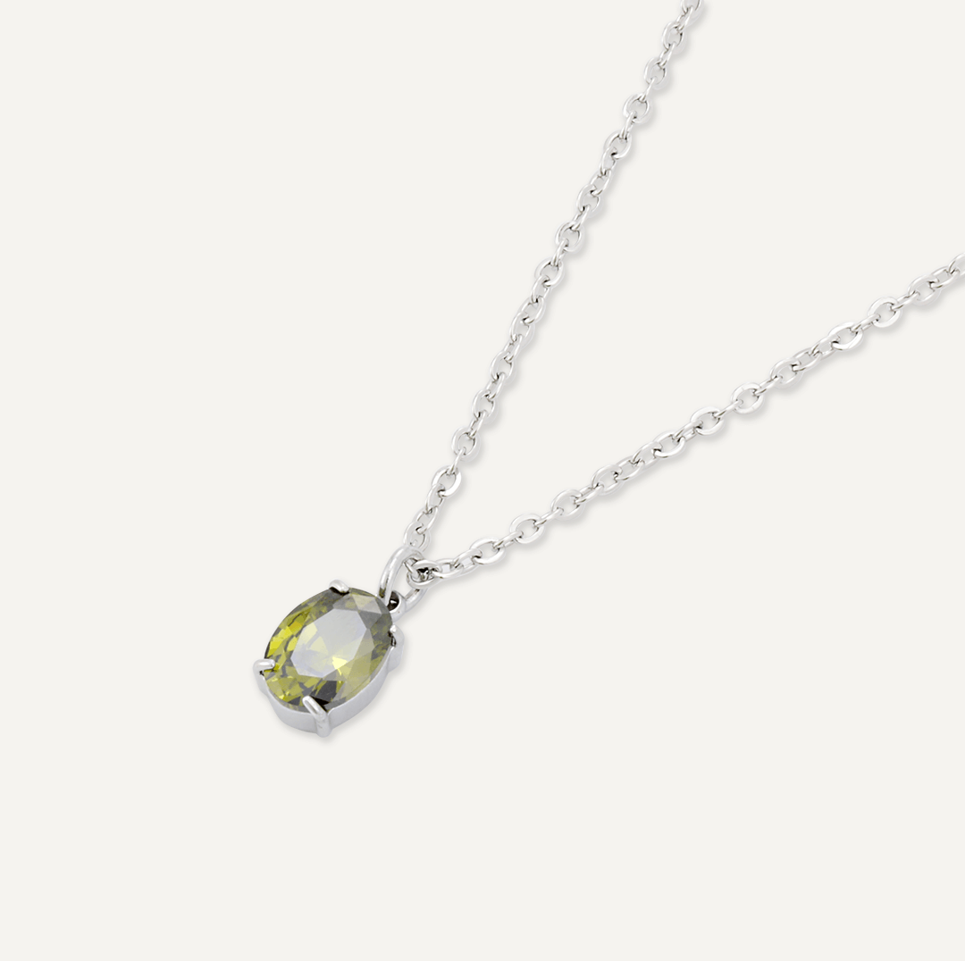 Memories: "AUGUST" | Peridot Necklace | White Gold-Plated