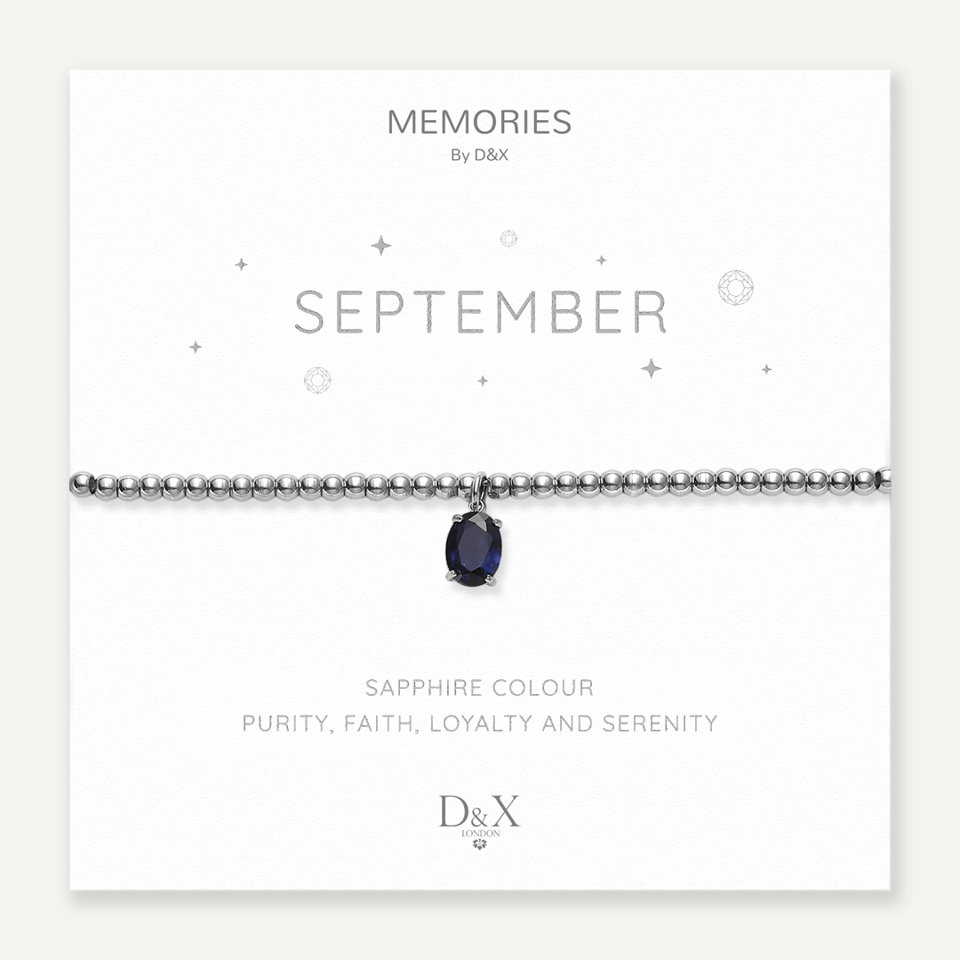 Memories: "SEPTEMBER" | Sapphire Bracelet | White Gold-Plated