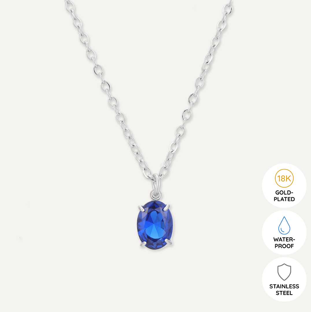 Memories: "SEPTEMBER" | Sapphire Necklace | White Gold-Plated