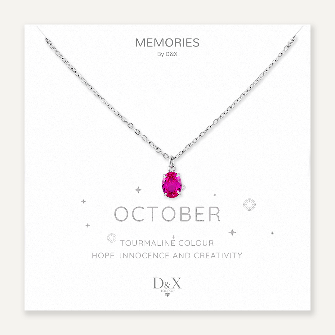 Memories: "OCTOBER" | Tourmaline Necklace | White Gold-Plated