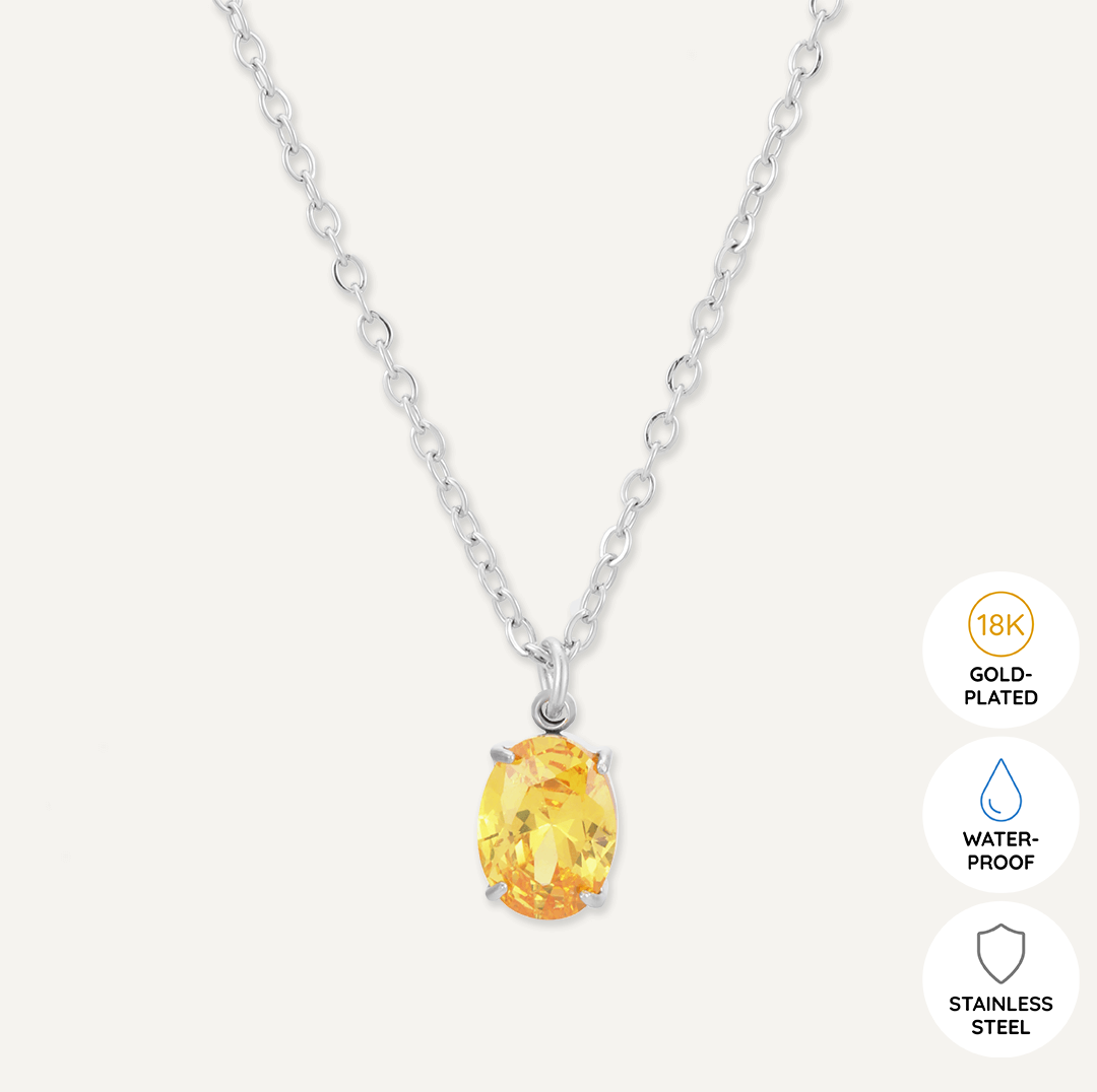 Memories: "NOVEMBER" | Citrine Necklace | White Gold-Plated