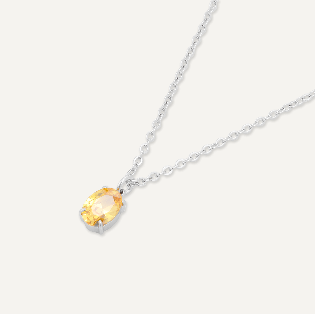 Memories: "NOVEMBER" | Citrine Necklace | White Gold-Plated