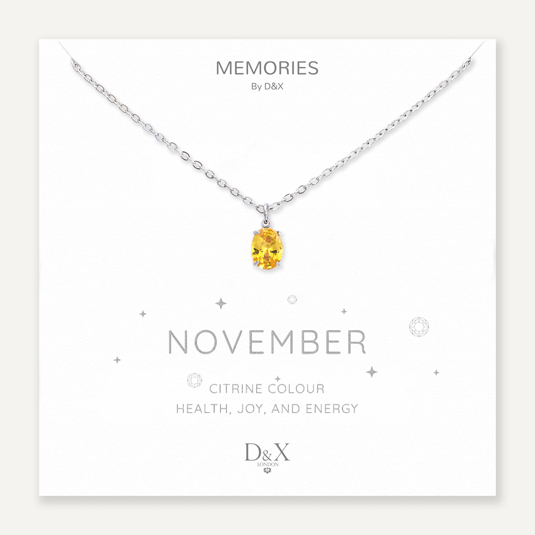 Memories: "NOVEMBER" | Citrine Necklace | White Gold-Plated