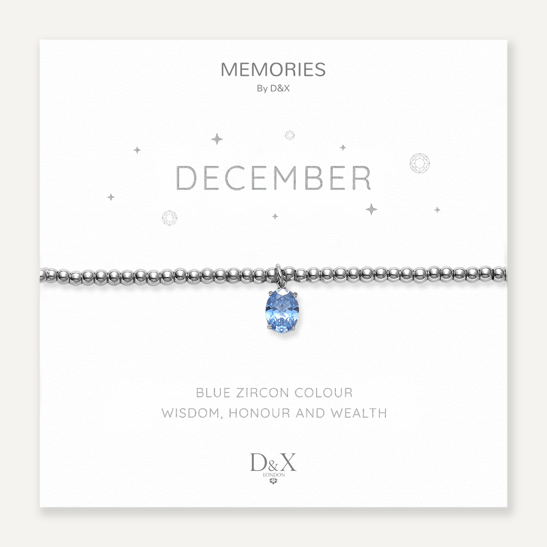 Memories: "DECEMBER" | Blue Zircon Bracelet | White Gold-Plated