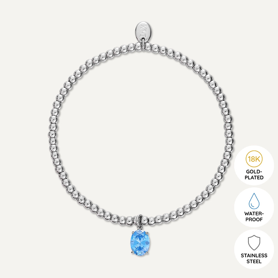 Memories: "DECEMBER" | Blue Zircon Bracelet | White Gold-Plated