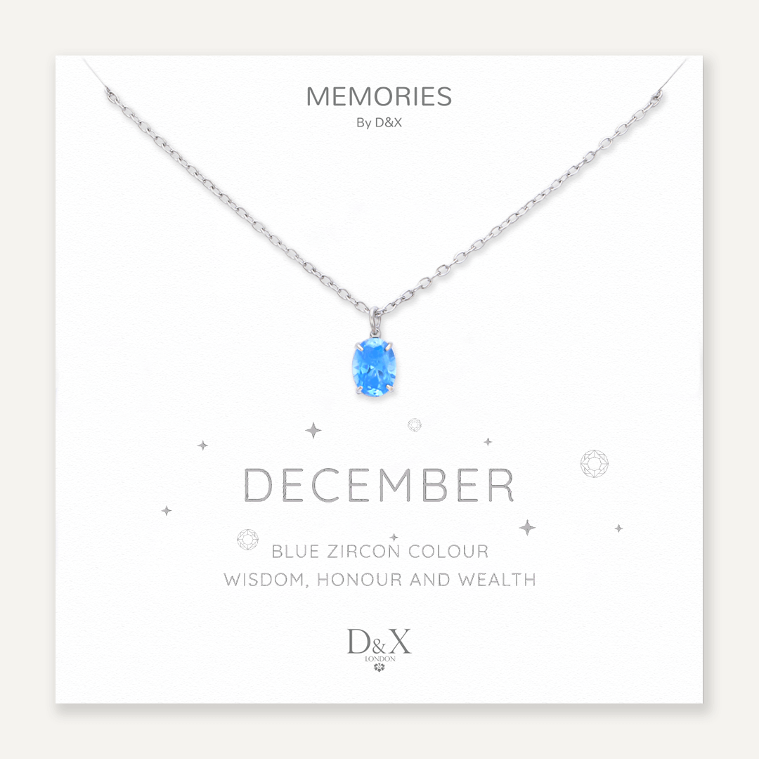 Memories: "DECEMBER" | Blue Zircon Necklace | White Gold-Plated