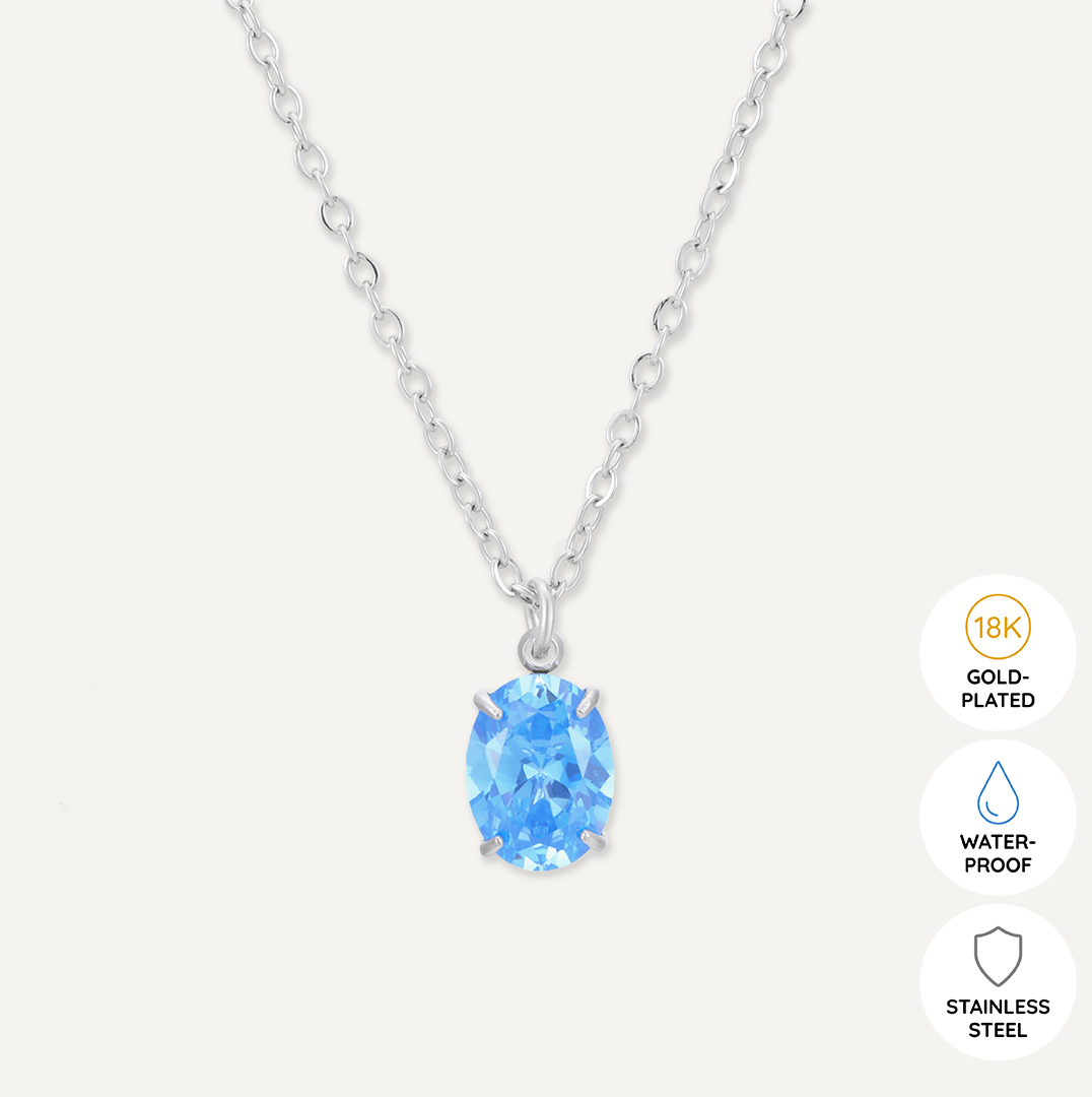 Memories: "DECEMBER" | Blue Zircon Necklace | White Gold-Plated