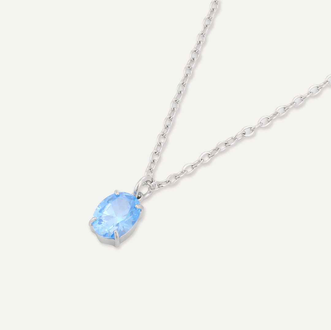 Memories: "DECEMBER" | Blue Zircon Necklace | White Gold-Plated