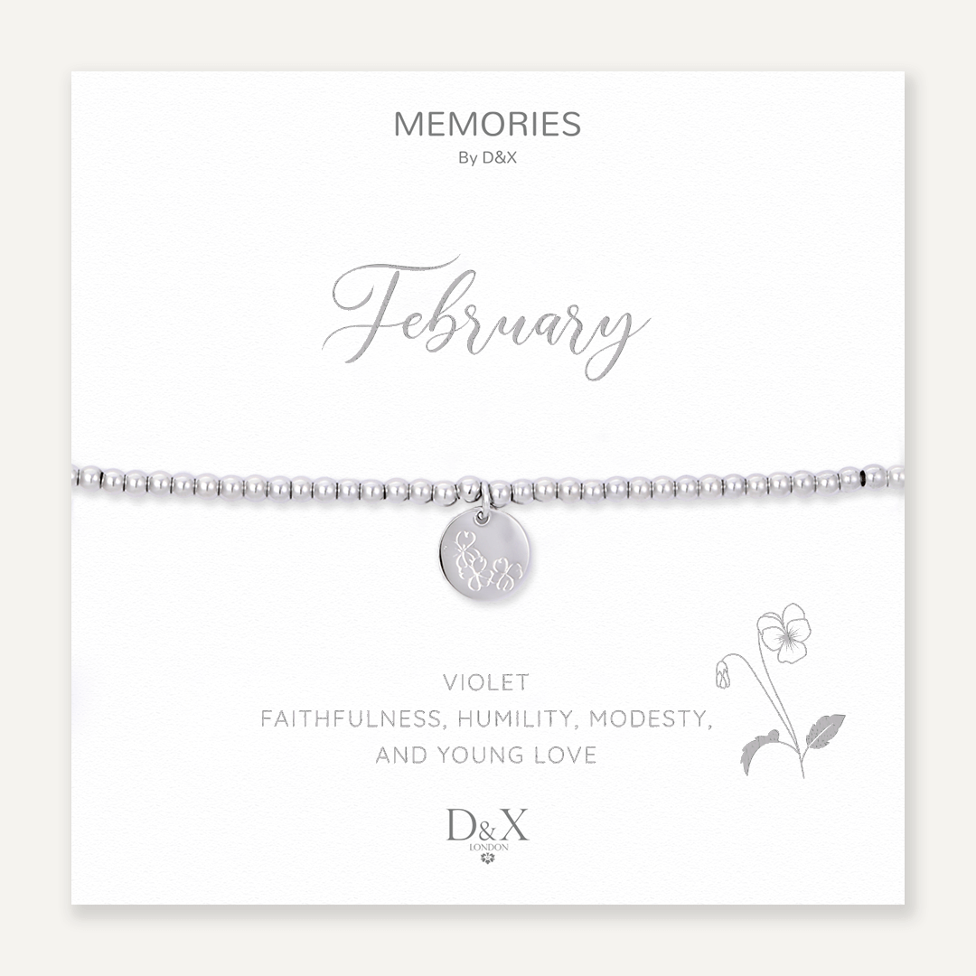 Memories: "FEBRUARY" | Violet Bracelet | White Gold-Plated