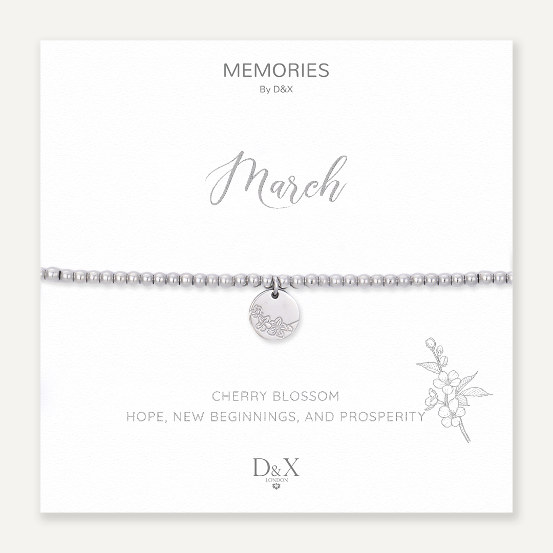 Memories: "MARCH" | Cherry Blossom Bracelet | White Gold-Plated