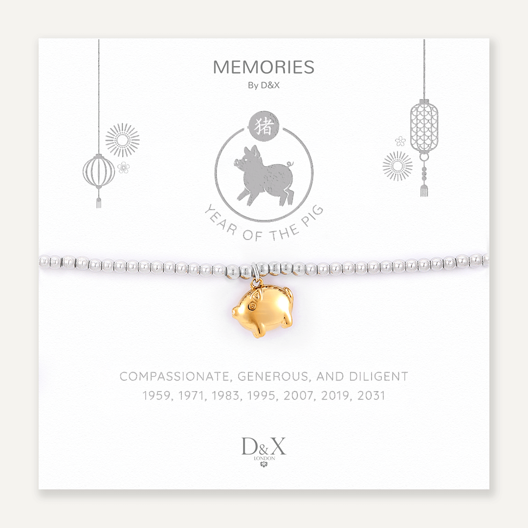 Memories: "YEAR OF THE PIG" | Pig Bracelet | White Gold & 18K Gold-Plated