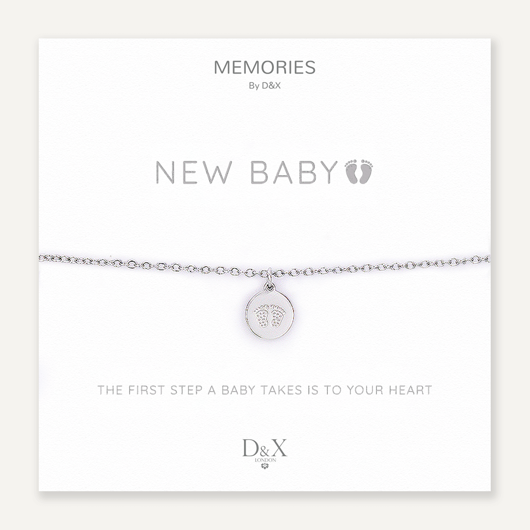 Memories: "NEW BABY" | Footprint Bracelet | White Gold-Plated