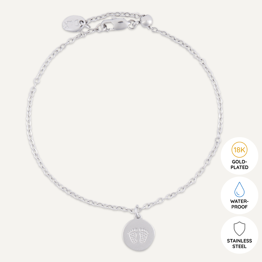 Memories: "NEW BABY" | Footprint Bracelet | White Gold-Plated