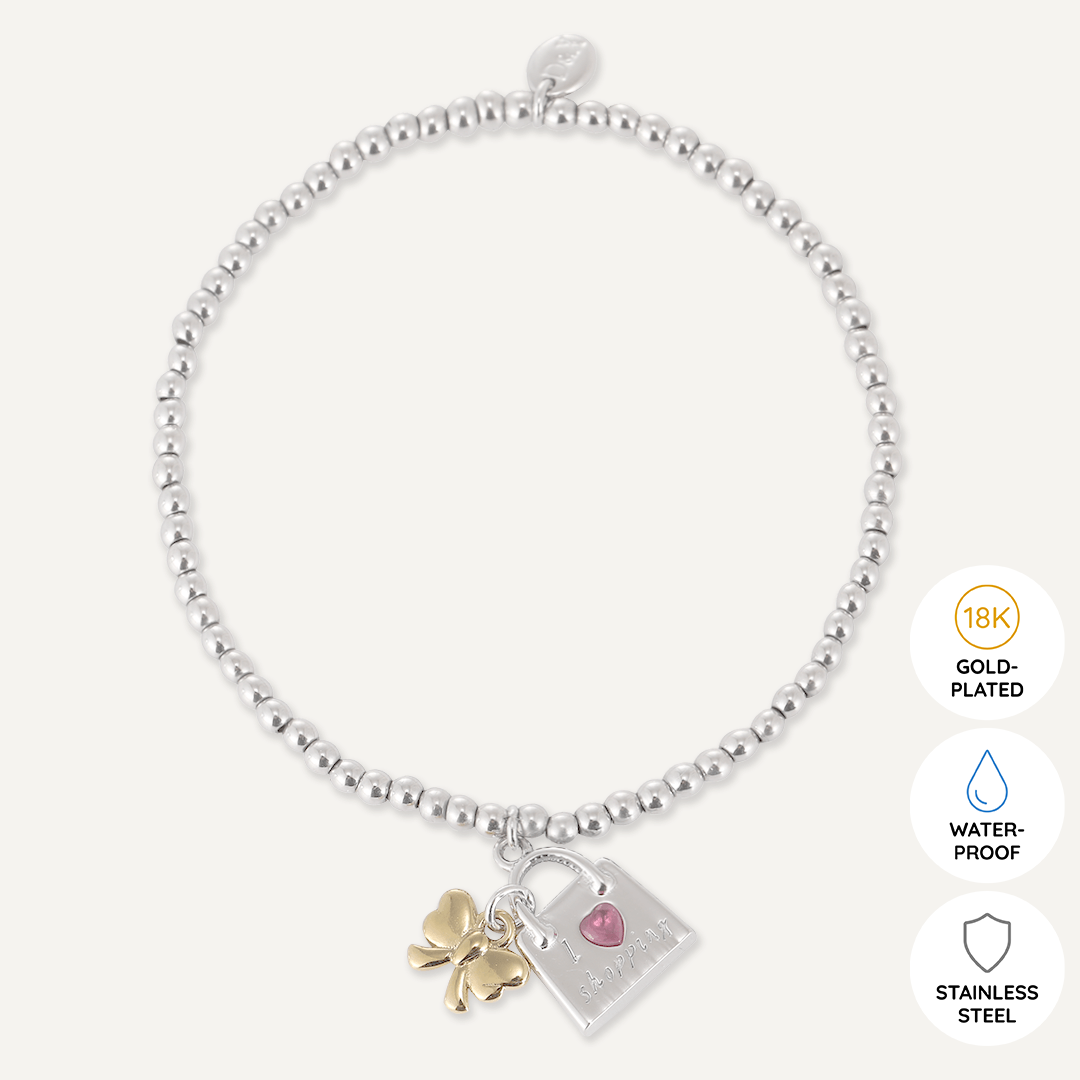 Memories: "SHOPAHOLIC" | Shopping Bag Bracelet | White Gold & 18K Gold-Plated