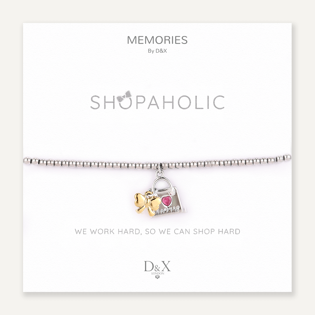 Memories: "SHOPAHOLIC" | Shopping Bag Bracelet | White Gold & 18K Gold-Plated