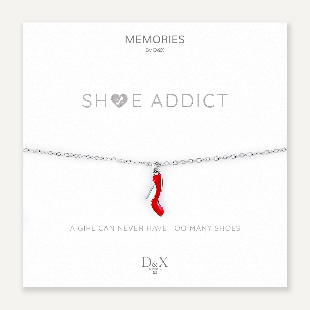 Memories: "SHOE ADDICT" | Red Stiletto Bracelet | White Gold-Plated | Multi-Colour