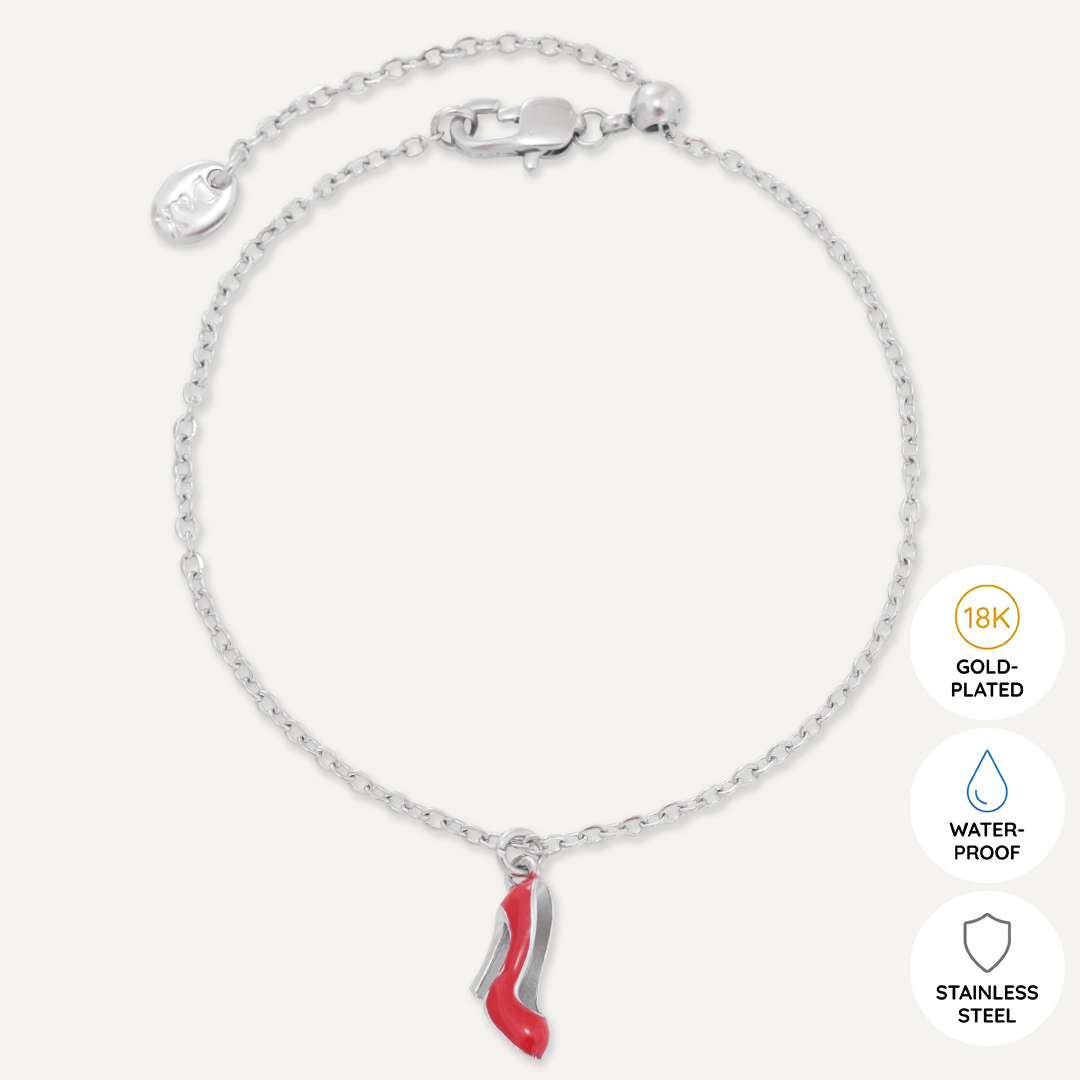 Memories: "SHOE ADDICT" | Red Stiletto Bracelet | White Gold-Plated | Multi-Colour