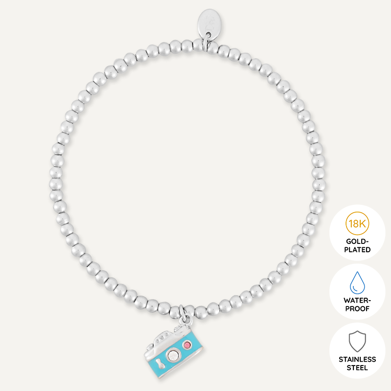 Memories: "HOLIDAY" | Camera Bracelet | White Gold-Plated | Multi-Colour