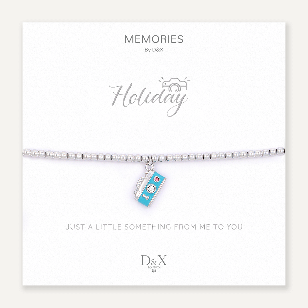 Memories: "HOLIDAY" | Camera Bracelet | White Gold-Plated | Multi-Colour