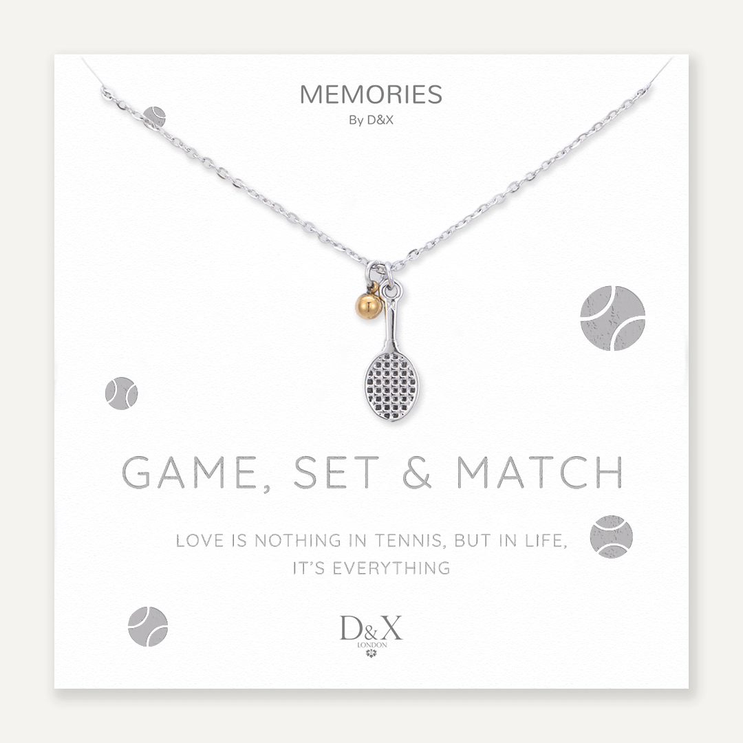 Memories: "GAME, SET & MATCH" | Tennis Racquet Necklace | White Gold & 18K Gold-Plated