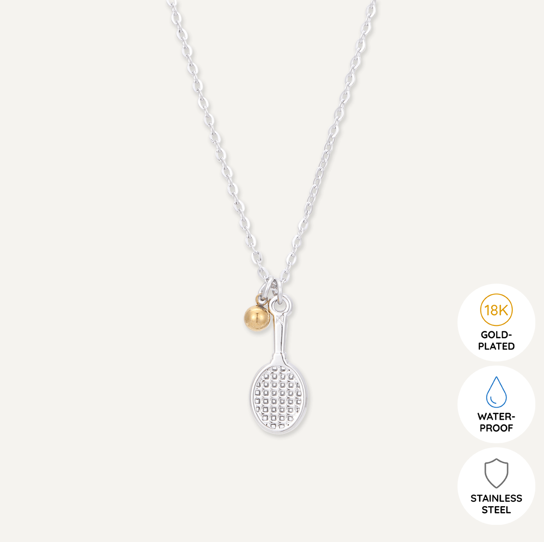 Memories: "GAME, SET & MATCH" | Tennis Racquet Necklace | White Gold & 18K Gold-Plated